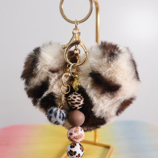 Keyring  Heart Leopard Print-Silicone Beads
