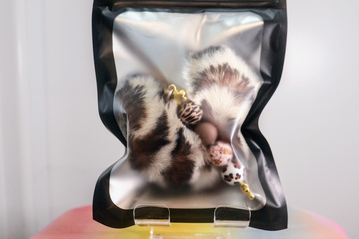 Keyring  Heart Leopard Print-Silicone Beads